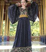 Embroidery Work Kaftan Gray And Black Color Net Brasso Arabic Style