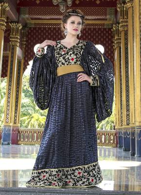 Embroidery Work Kaftan Gray And Black Color Net Brasso Arabic Style 2