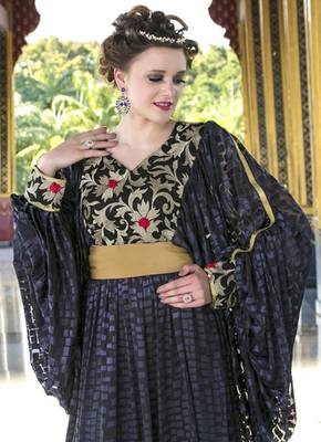 Embroidery Work Kaftan Gray And Black Color Net Brasso Arabic Style 4