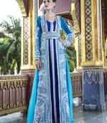 Blue And Firozi Color Moroccan Wedding Kaftan With Pearl Handwork