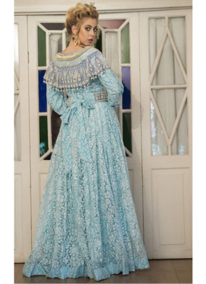 Aqua Blue Maxi Arabic Style Dress - Kolkozy Fashion Private Limited -  2480269