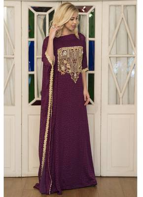 Violet Arabic Style Hand Made Kaftan 3