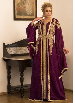Violet Jacket Style Moroccan Wedding Kaftan 1
