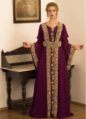 Violet Full Sleeve Moroccan Style Handmade Dress 1