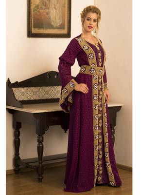 Violet Full Sleeve Moroccan Style Handmade Dress 3