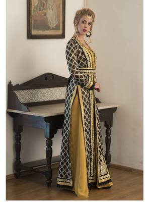 Black And Yellow Party Wear Arbic Style Moroccan Kaftan 1
