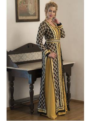 Black And Yellow Party Wear Arbic Style Moroccan Kaftan 2