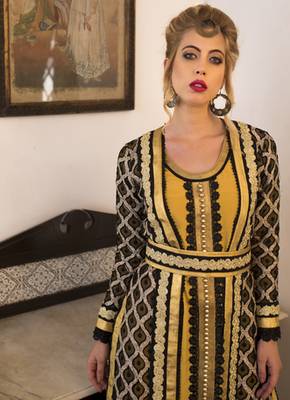Black And Yellow Party Wear Arbic Style Moroccan Kaftan 3