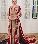 Maroon Long Sleeve Arabic Wedding Kaftan