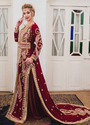Maroon Long Sleeve Arabic Wedding Kaftan 3