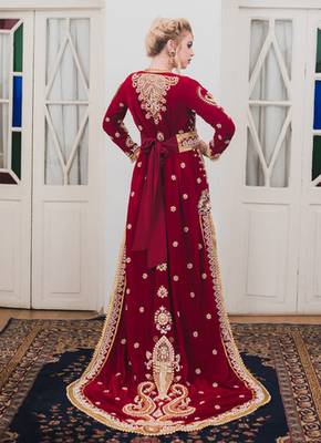 Maroon Long Sleeve Arabic Wedding Kaftan 4