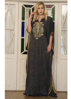 Dark Grey And Gold Arabic Style Handmade Kaftan 1