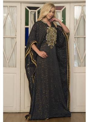 Dark Grey And Gold Arabic Style Handmade Kaftan 2