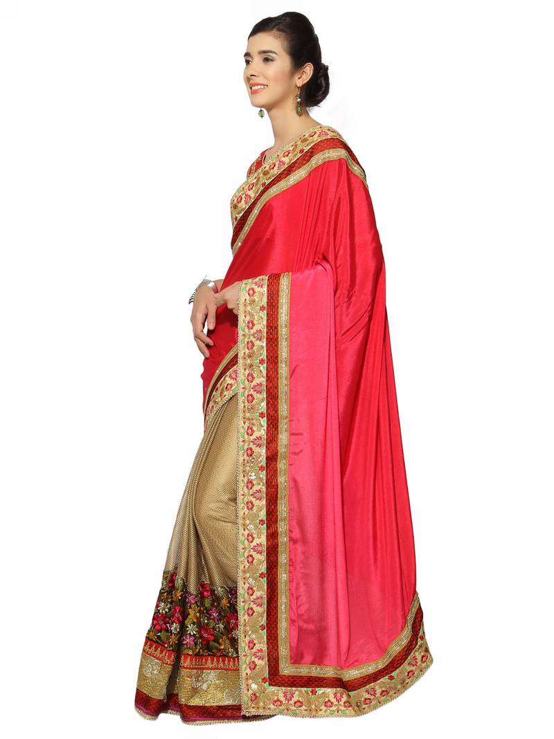 Indian Women Gold Half And Half Sari Raw Silk Saree With Blouse Indian Women Fashions Pvt Ltd