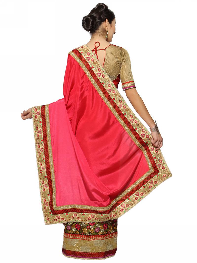 Indian Women Gold Half And Half Sari Raw Silk Saree With Blouse Indian Women Fashions Pvt Ltd