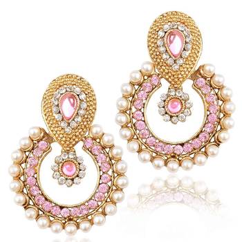 Pearl ethnic light baby pink India Pakistan tradition Bollywood jewelry earring 1