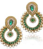 Pearl ethnic green India Pakistan tradition Bollywood jewelry earring