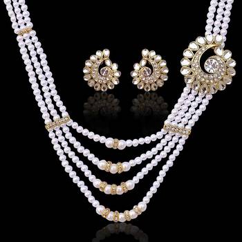 Sparkling kundan flower with pearl beads necklace set 1