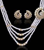 Sparkling kundan flower with pearl beads necklace set