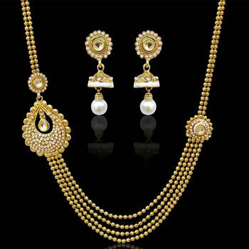 Traditional glowing bridal India pearl meena necklace kundan set 1