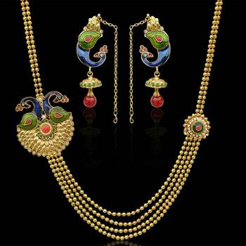 Traditional maroon green bridal India peacock motif necklace set 1