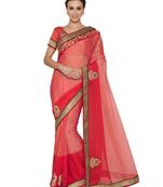 Indian women Peach Designer Saree with Heavy Work Raw Silk saree with blouse