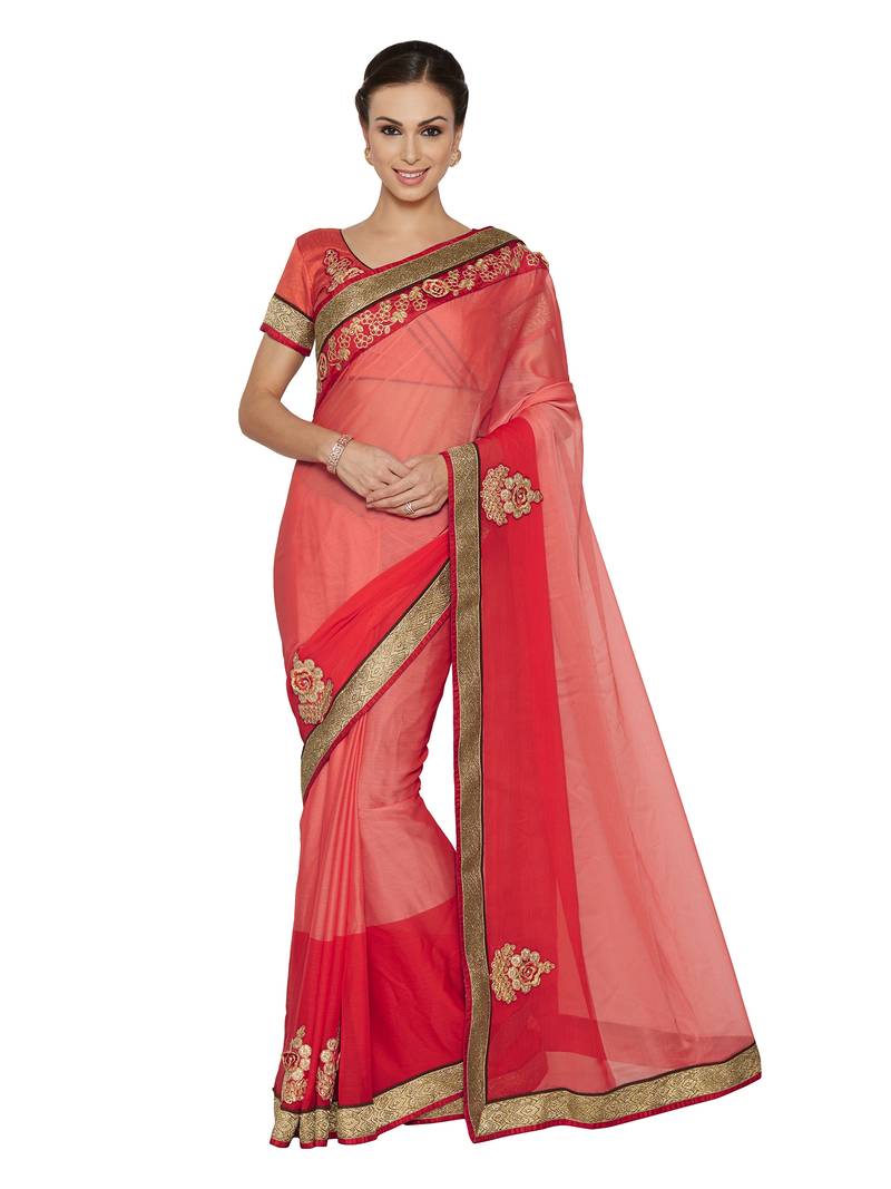 Indian women Peach Designer Saree with Heavy Work Raw Silk saree with blouse
