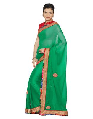 Indian women Green Designer Saree with Heavy Work Raw Silk saree with blouse 2