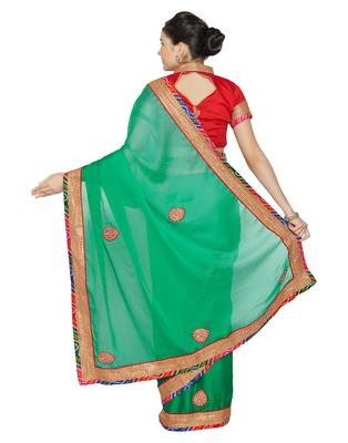 Indian women Green Designer Saree with Heavy Work Raw Silk saree with blouse 3