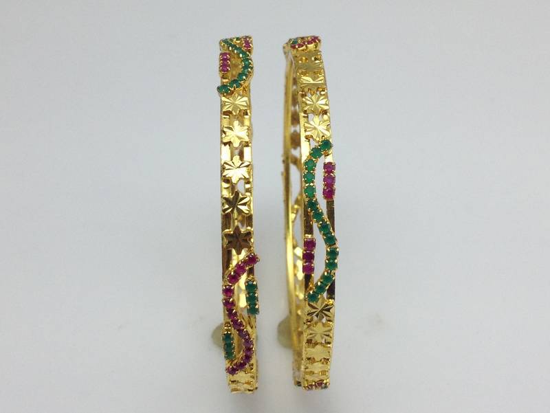 ruby emerald gold look bangles real look