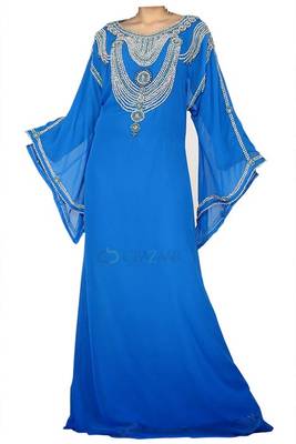 Blue Beads and Stone Work Georgette Hand Stiched Arab Islamic farasha 1
