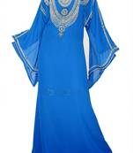 Blue Beads and Stone Work Georgette Hand Stiched Arab Islamic farasha