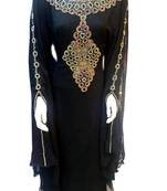 Black Beads and Stone Work Georgette Hand Stiched Arab Islamic farasha