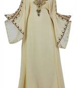Off White Beads and Stone Work Georgette Hand Stiched Arab Islamic farasha