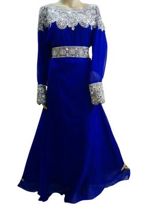 Blue Beads and Stone Work Georgette Hand Stiched Arab Islamic farasha 1