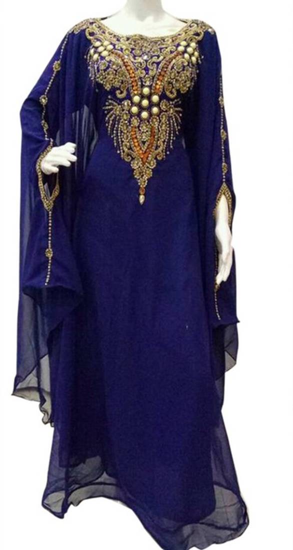 Blue Beads and Stone Work Georgette Hand Stiched Arab Islamic farasha