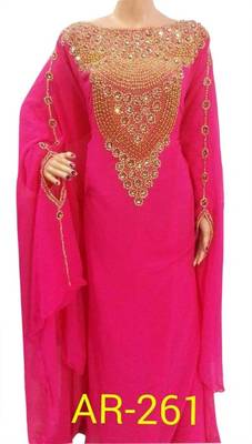Pink Beads and Stone Work Georgette Hand Stiched Arab Islamic farasha 1