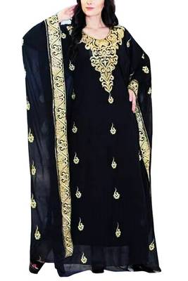Black Beads and Stone Work Georgette Hand Arab Islamic farasha 1