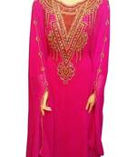 Pink Beads and Stone Work Georgette Hand Stiched Arab Islamic farasha