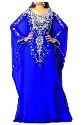 Blue Beads and Stone Work Georgette Hand Stiched Arab Islamic farasha 1