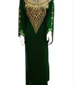 Green Beads and Stone Work Georgette Hand Stiched Arab Islamic farasha