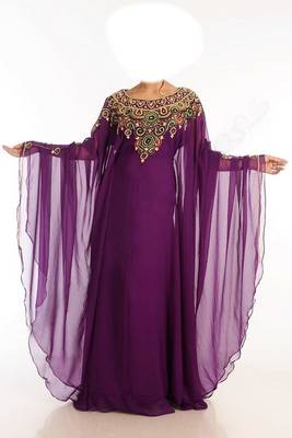 Purple Beads and Stone Work Georgette Hand Stiched Arab Islamic farasha 1