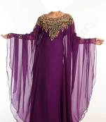 Purple Beads and Stone Work Georgette Hand Stiched Arab Islamic farasha
