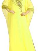 Yellow Beads and Stone Work Georgette Hand Stiched Arab Islamic farasha