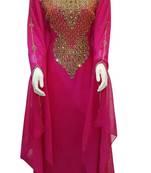 Pink Beads and Stone Work Georgette Hand Stiched Arab Islamic farasha
