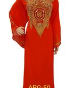 Red Beads and Stone Work Georgette Hand Stiched Arab Islamic farasha