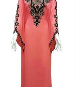 Peach Beads and Stone Work Georgette Hand Stiched Arab Islamic farasha