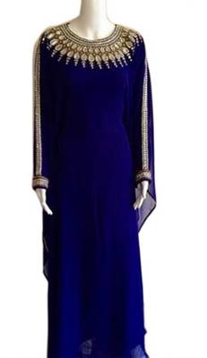 Blue Beads and Stone Work Georgette Hand Stiched Arab Islamic farasha 1