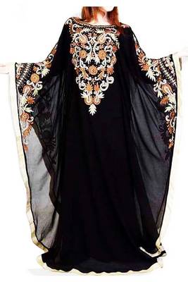 Black Embroidery Work Georgette Hand Arab Islamic farasha 1