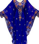 Blue Embroidery Work Georgette Hand Stiched Arab Islamic farasha